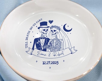 Skeleton Mr and Mrs Skeleton Ring Dish, Wedding Day Fine Bone Ring Dish, Day Anniversary Idea, Engaged Ring Dish, Wedding Skeleton Ring Dish