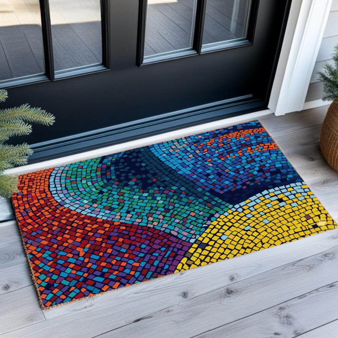 Mosaic Art Doormat, Colorful Geometric Welcome Mat, Modern Abstract ...