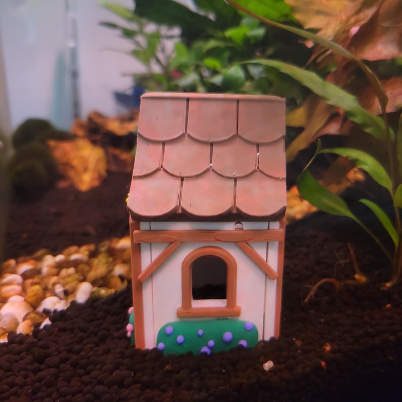 Image showcasing Cozy Cottage Aquarium Decor: Fish Tank Hide for Bettas and Shrimp - Etsy