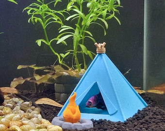 Teepee Tent Aquarium Hide - Betta & Shrimp Cave - Summer Camp Fish Tank Decor