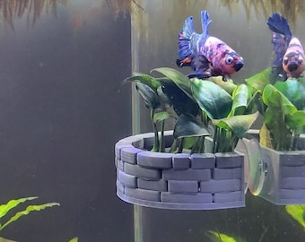 Aquarium Planter - Hanging Stone Well Style Plant Holder, Suction Cup Plant Basket