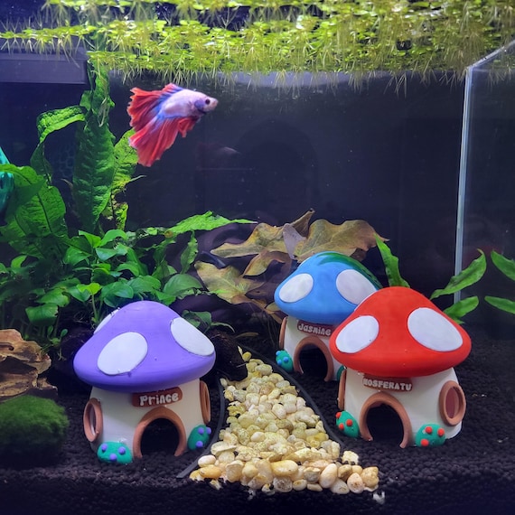 cute fish tank accessories Christmas Aquarium Decorations Floating Air Pump Decorations Include Hanging Lovely Diver for Aquarium and Retro Old Submarine Wreck Ornament Artificial Resin for Fish Tanks Pool : Pet Supplies The mushroom house decor provides a place for fish to hide 4 Pack Floating Fish Tank