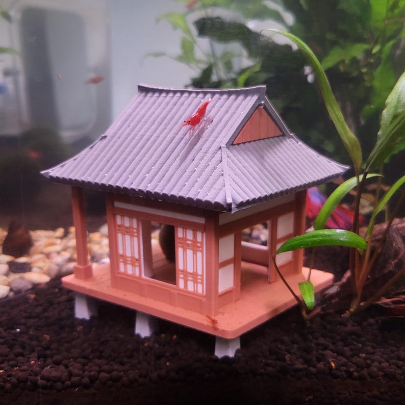 Asian House Aquarium Hide - Betta & Shrimp Cave - Korean Hanok Fish Tank Decor image 4