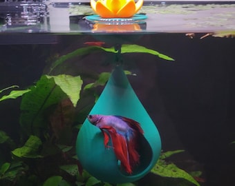 Betta Hammock & Hide - Floating Aquarium Resting Cave - Lotus Flower Fish Tank Decor