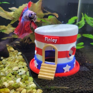 Patriotic Top Hat Aquarium Hide – Betta & Shrimp Fish Tank Cave, 250 Years USA Decor