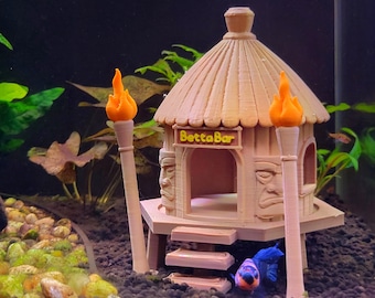 Tiki Hut Aquarium Hide – Betta & Shrimp Cave - Tropical Beach Fish Tank Decor