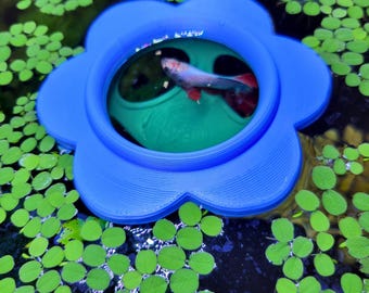 Floating Flower Betta Feeding Ring & Hammock Hide, Fish Feeding Portal, Aquarium Plant Corral