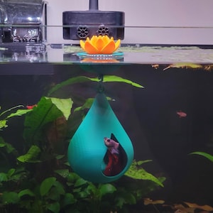 Floating Aquarium Ornament | Rest Pod, Hammock and Hideout for Bettas, Shrimp, Nano Fish | Lotus Flower Decor