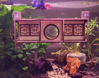 Chinese House Betta Tunnel Hide - Moon Gate Aquarium Fish Tank Decor, Shrimp Cave