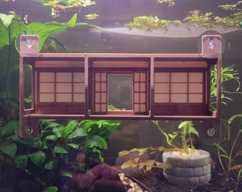 Japanese House Betta Fish Tunnel – Shoji Style Aquarium Decor, Nano Fish Tank Hide