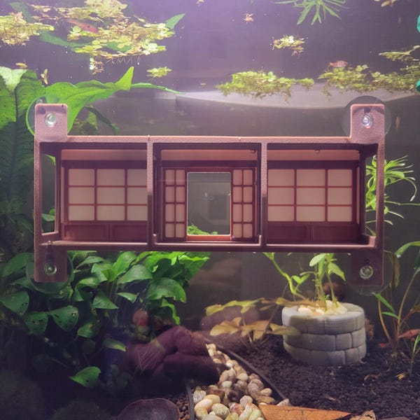 Japanese House Betta Fish Tunnel – Shoji Style Aquarium Decor, Nano Fish Tank Hide