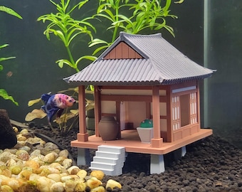 Asian House Aquarium Hide - Betta & Shrimp Cave - Korean Hanok Fish Tank Decor
