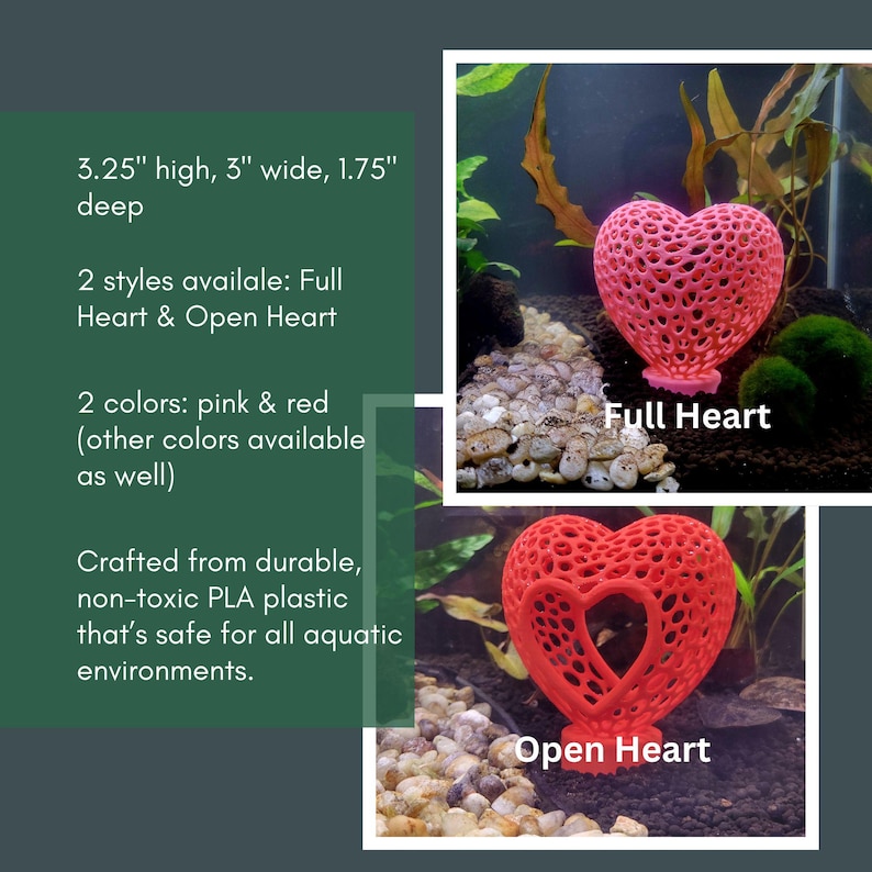 Heart Aquarium Hide - Fish & Shrimp Cave - Voronoi Sculpture - Valentine Fish Tank Decor image 2