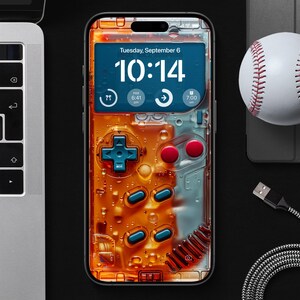 4k orange cyberpunk Gameboy console mobile wallpaper for iPhone and Android Phones