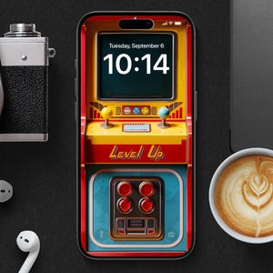 4k Street style arcade video game machine, mobile wallpaper for iPhone and Android Phones