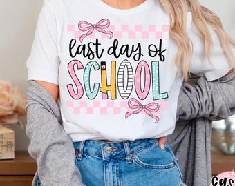 Coquette Checkered Last Day of School PNG, Retro Teacher Png, Teacher Shirt, Summer Break Png, End of School Year Png, Retro Teacher Shirtju