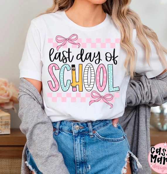Coquette Checkered Last Day of School PNG, Retro Teacher Png, Teacher Shirt, Summer Break Png, End of School Year Png, Retro Teacher Shirtju