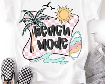 Retro beach mode PNG, Girly surf png, Checkered summer sublimation, Palm tree png, coastal summer png, beach shirt, digital download