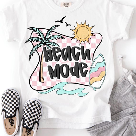 Retro beach mode PNG, Girly surf png, Checkered summer sublimation, Palm tree png, coastal summer png, beach shirt, digital download