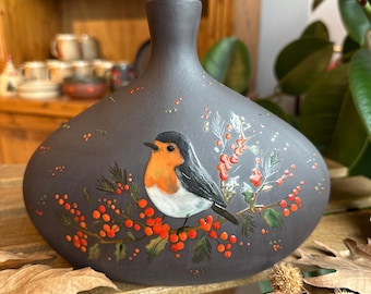ガラス製花瓶：鳥のデザイン（青と赤） - Etsy 日本