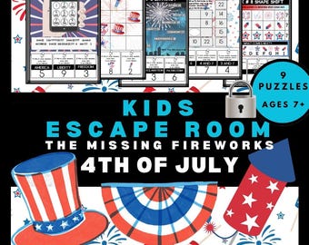 Kit per escape room del 4 luglio: gioco puzzle stampabile per bambini (download digitale)