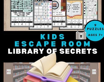 Jeu d'évasion pour enfants dans une bibliothèque : jeu de réflexion à imprimer en librairie (téléchargement PDF)
