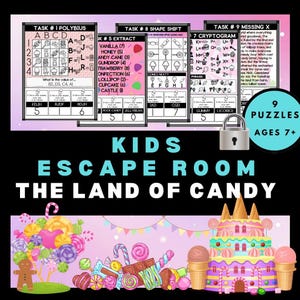 Escape Room for Kids - Printable Party Game – Candy Land Escape Room Kit – Birthday Party Games - Kids Puzzles – Family Game Night