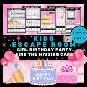 Girl Birthday Escape Room for Kids - Printable Party Game – Birthday Escape Room Kit – Birthday Party Games - Kids Puzzles –Game Night