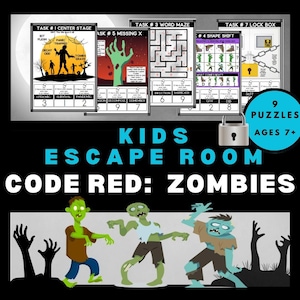 Halloween Escape Room voor kinderen - Living Dead afdrukbaar puzzelspel – Zombie Escape Room Kit – Verjaardagsfeestjespellen - puzzel voor kinderen pdf-download