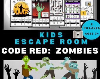 Zombie Escape Room for Kids – Night of the Living Dead Printable Puzzle Game (PDF Download)