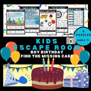 Boy Birthday Party Escape Room for Kids - Printable Party Game – Missing Cake Escape Room Kit – Birthday Party Games - Kids Puzzles