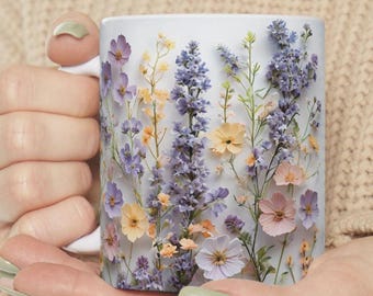Wildflower Ceramic Mug: Botanical Coffee Cup, Nature Lover Gift