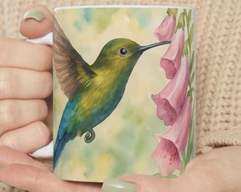 Hummingbird-mok: botanische cottagecore keramische koffiekop