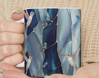 Hummingbird Stained Glass Art Mug: Bird Lover Gift