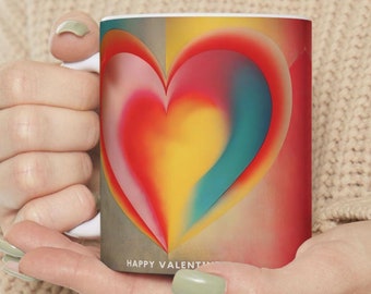 Taza de corazón de colores, regalo de San Valentín, taza de café