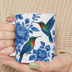 Hummingbird Floral Mug: Chinoiserie Bird Coffee Cup