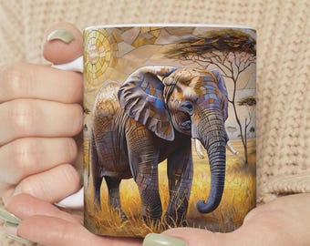 Elephant Coffee Mug: Animal Print Ceramic Tea Cup