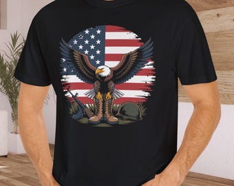 Camiseta con águila patriótica Comfort Colors: camiseta con gráfico de la bandera estadounidense