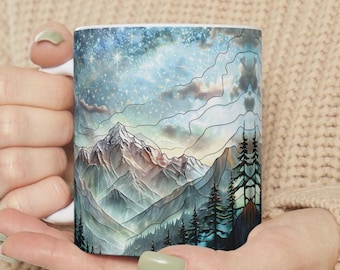 Buntglas Bergbecher: Sternenlandschaft Kunst