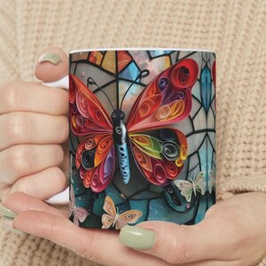 butterfly mug, monarch butterfly, custom mug, gardening mug, aesthetic mug, 3d mug design,Stained Glass mug, Colorful Cup,Butterfly Lover