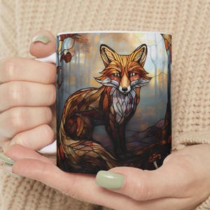 Stained Glass Fox Mug: Animal Lover Coffee Cup