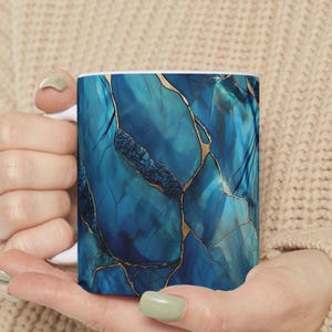 stained glass mug,blue gold mug,artistic coffee cup,abstract art mug, birthday gift for her, blue ceramic mug,  modern coffee mug