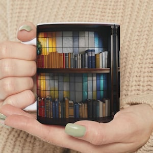3D Bookshelf Mug: Book Lover&#39;s Coffee Cup