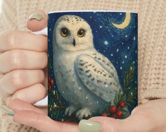 Snowy Owl Mug: Van Gogh Starry Night Winter Coffee Cup
