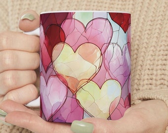Stained Glass Hearts Ceramic Mug – Valentine's Day Gift