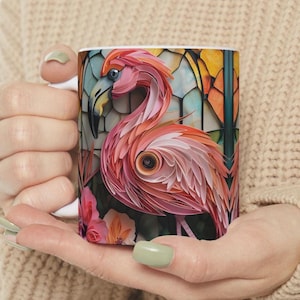Stained Glass Flamingo Mug,flamingo, flamingo gifts, pink flamingo, bird mug, pink mug, 60th birthday gifts, stained glass mug