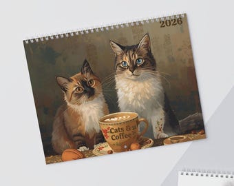 Cats Wall Calendar | 2026 Monthly Cat Art Calendar