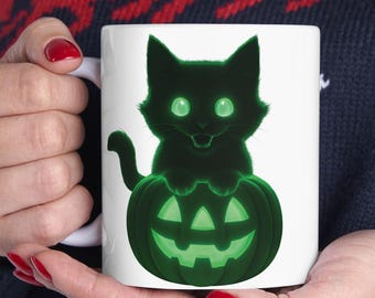 Glow-in-the-Dark Halloween Cat Mug - Witchcraft Coffee Cup