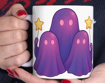 Caneca de café com fantasma fofo, caneca assustadora de Halloween, clima de outono