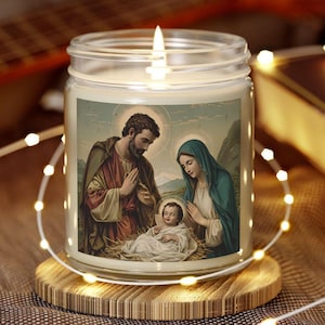 catholic candle, holy family candle, nativity set, nativity candle, manger scene,holy family, nativity scene,christmas candle,religious gift
